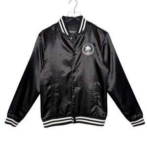NEW Bruno Mars Black Angel City Hooligans Snap Front Unisex Satin Bomber Sz S